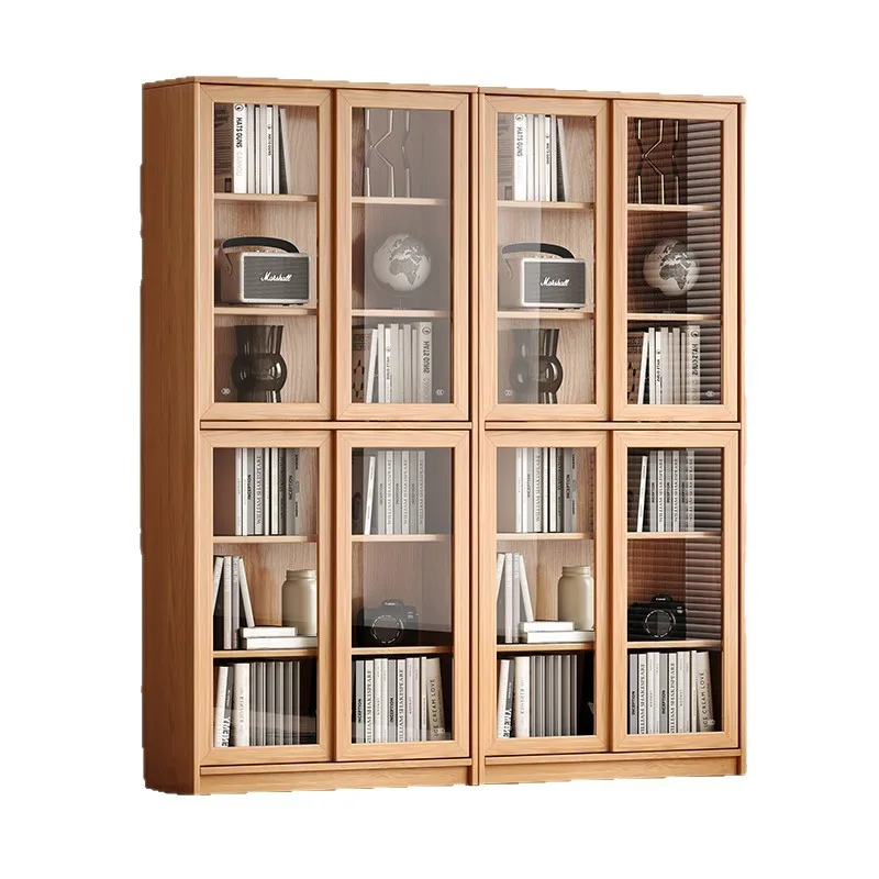 Solid wood oak bookcase sliding door with glass shelf simple modern home
Solid wood oak bookcase sliding door with glass shelf simple modern home
