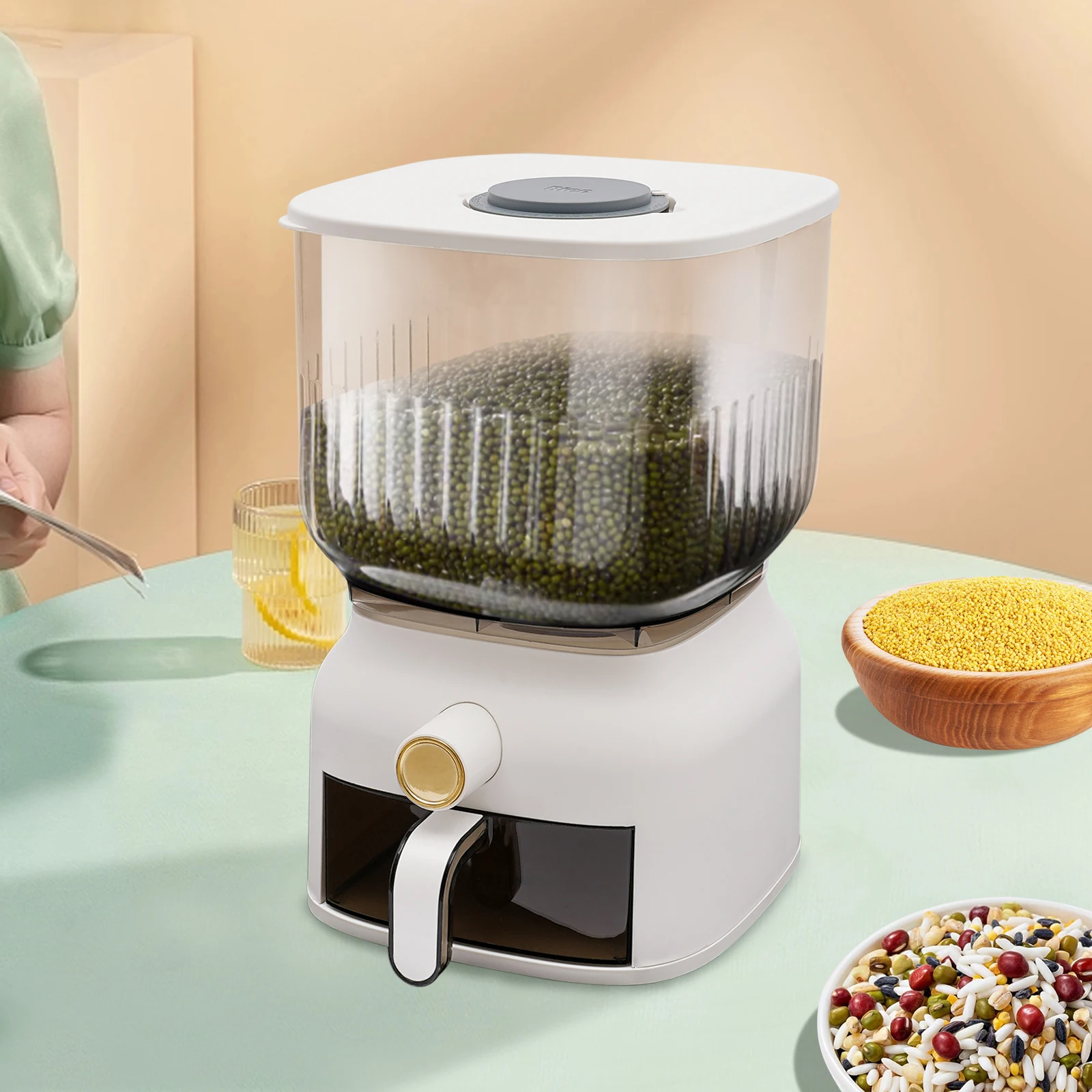 22 Lbs Rice Dispenser, Large Sealed Grain Storage Container with Three-dimensional Buttons for Rice, Beans, Grains, Dry Food
22 Lbs Rice Dispenser, Large Sealed Grain Storage Container with Three-dimensional Buttons for Rice, Beans, Grains, Dry Food