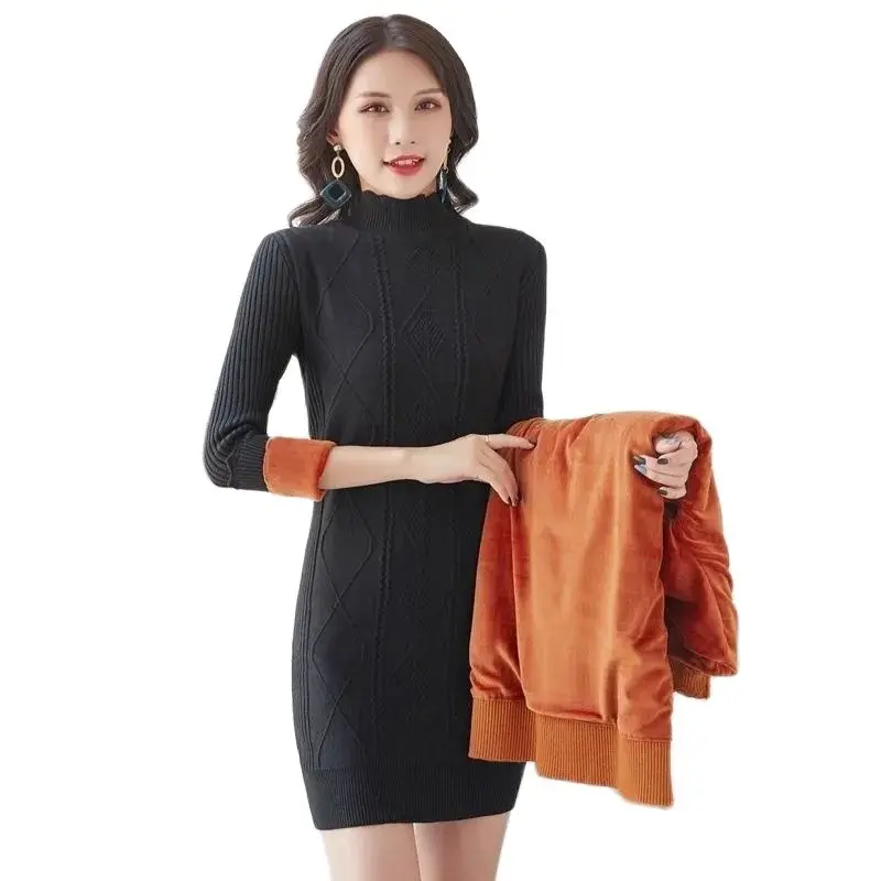 Winter Thick Warm Fleece New Half Turtleneck Women's Knitted Pullover Dress Elastic Slim Twist High Quality Mid-Length Sweater
Winter Thick Warm Fleece New Half Turtleneck Women's Knitted Pullover Dress Elastic Slim Twist High Quality Mid-Length Sweater