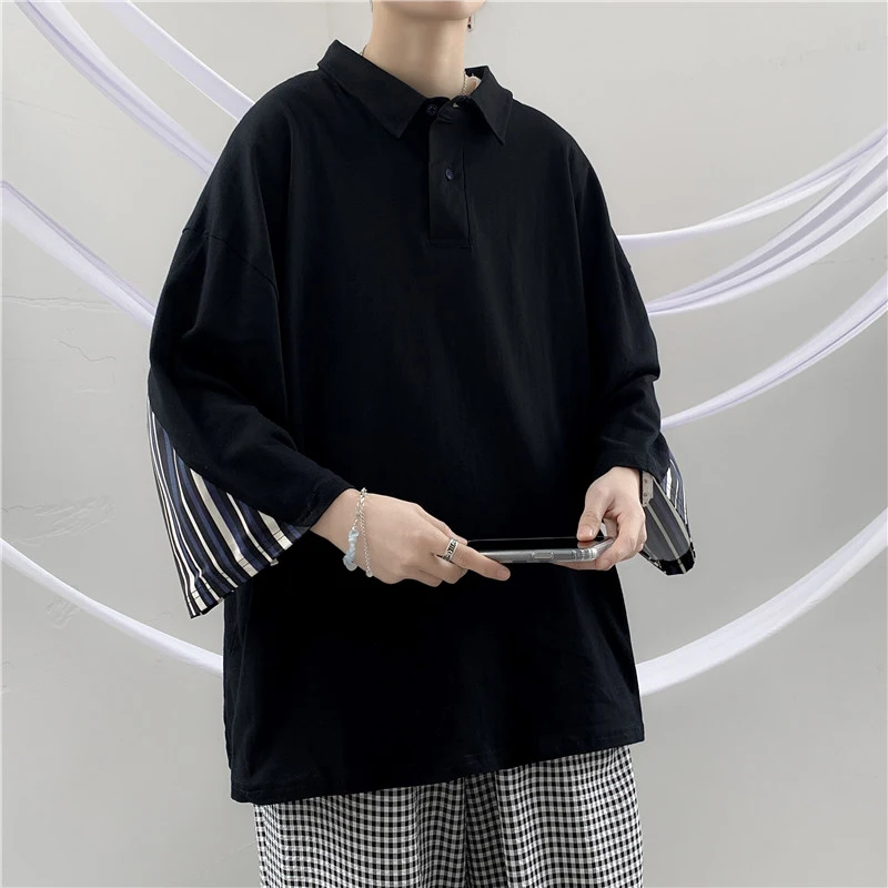 Summer Korean Short Sleeve Men Polo T Shirts High Street Loose Spliced Striped Fashion All-match Oversized Clothing Black White
Summer Korean Short Sleeve Men Polo T Shirts High Street Loose Spliced Striped Fashion All-match Oversized Clothing Black White