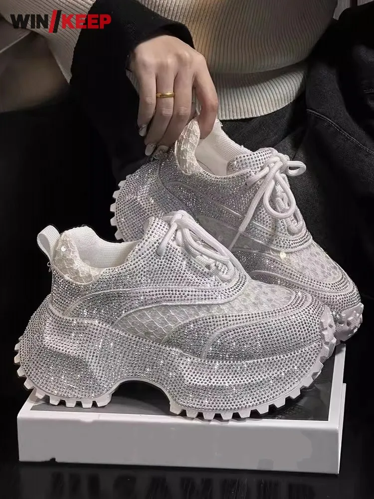 Ladies Summer Breathable Shiny Diamonds Inner Thick Soled Running Shoes Lace Up Outdoor Training Sneakers Jogging Sports Shoes
Ladies Summer Breathable Shiny Diamonds Inner Thick Soled Running Shoes Lace Up Outdoor Training Sneakers Jogging Sports Shoes