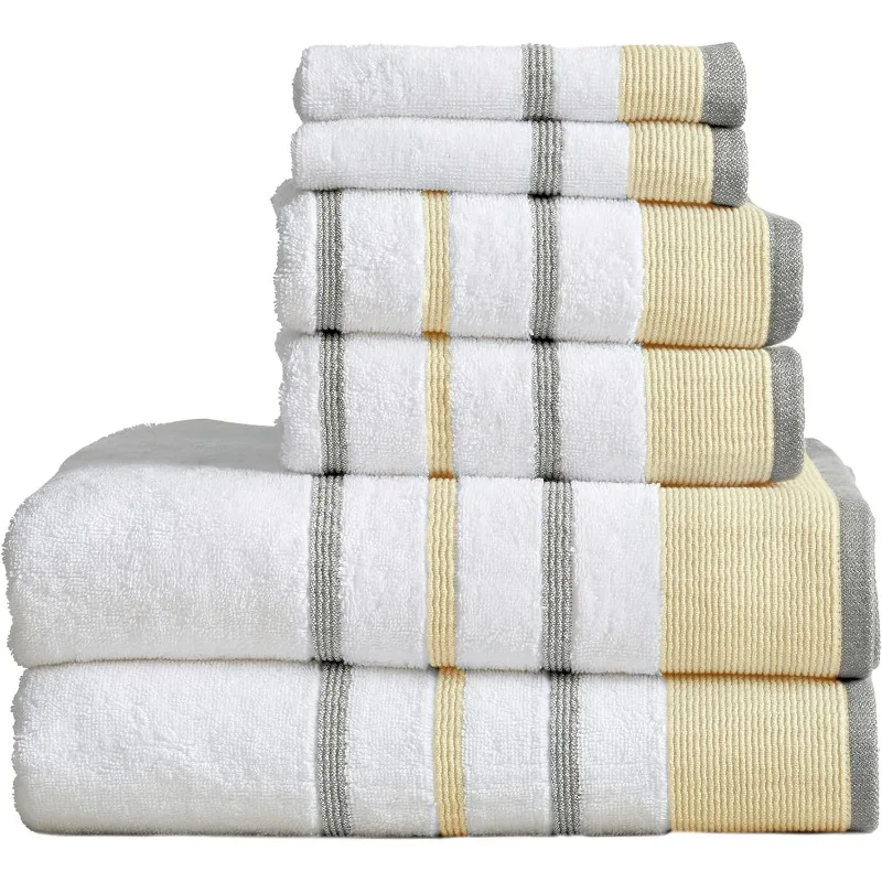 Decorative Bath Towel Set - Combed Cotton 6 Piece Towel Set - 2 Bath Towels, 2 Hand Towels, 2 Washcloths - Luxurious, Ultra-Soft
Decorative Bath Towel Set - Combed Cotton 6 Piece Towel Set - 2 Bath Towels, 2 Hand Towels, 2 Washcloths - Luxurious, Ultra-Soft
