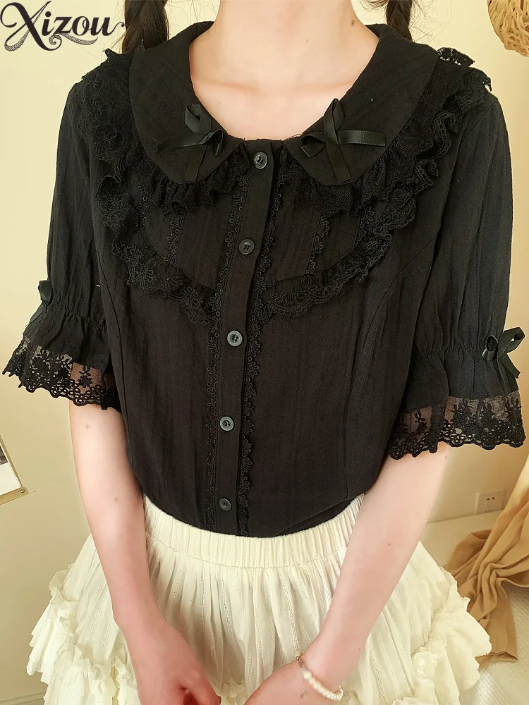 2025 Shirt Summer Japanese Lolita Blouse Women Sweet Vintage Kawaii Lace Bow Peter Pan Collar Long Short Sleeved Top Loose
2025 Shirt Summer Japanese Lolita Blouse Women Sweet Vintage Kawaii Lace Bow Peter Pan Collar Long Short Sleeved Top Loose