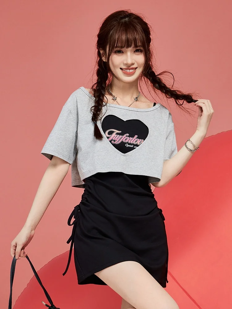 Sexy Short Sleeve Strap Dress Women's Summer New Design Two-Piece Set Cotton Casual Style Gathered Waist H-Shape Print Dress
Sexy Short Sleeve Strap Dress Women's Summer New Design Two-Piece Set Cotton Casual Style Gathered Waist H-Shape Print Dress