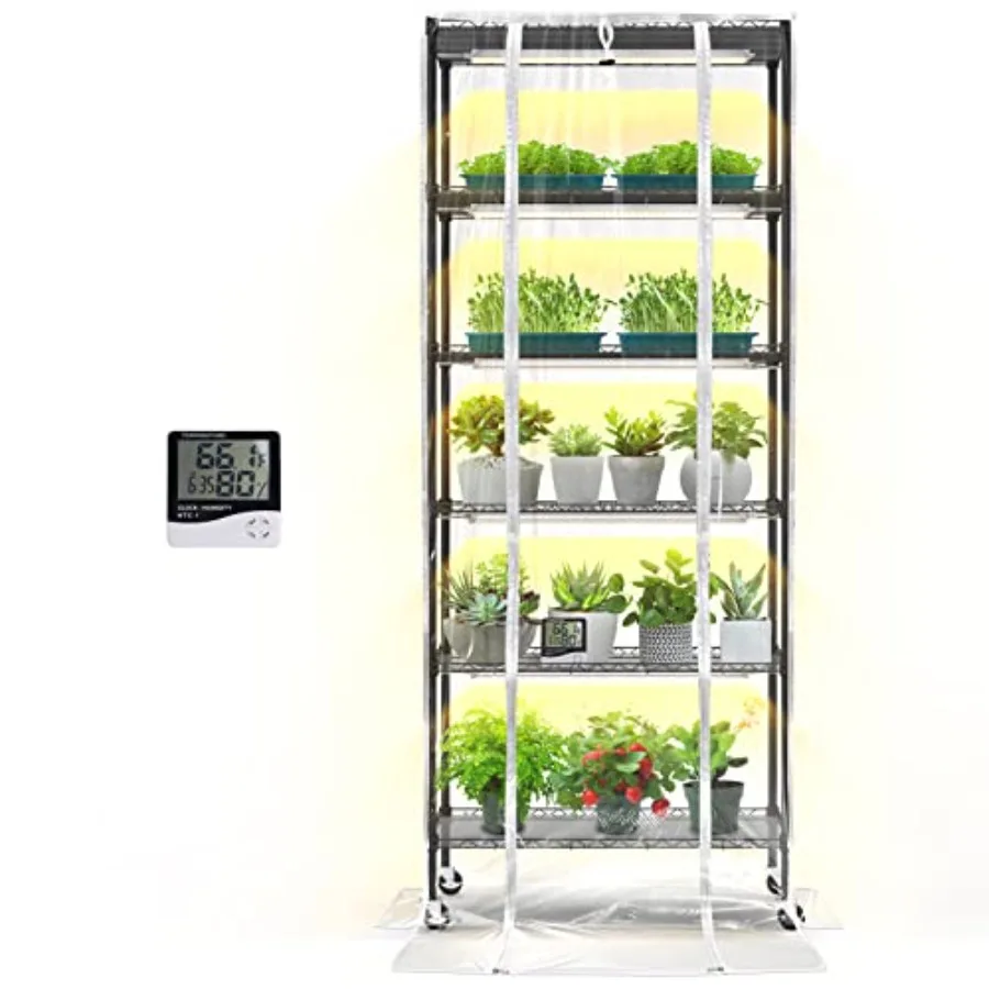 Indoor Greenhouse with Grow Light DIY Plant Shelf with Cover 6 Tier Plant Stand 5 Pack 150W Full Spectrum Grow Lights with 3 Co
Indoor Greenhouse with Grow Light DIY Plant Shelf with Cover 6 Tier Plant Stand 5 Pack 150W Full Spectrum Grow Lights with 3 Co