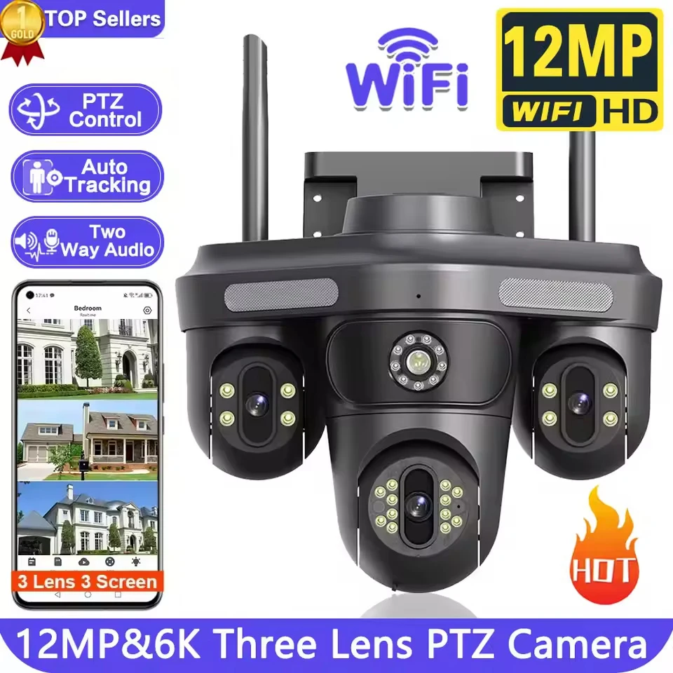 6K 12MP WiFi IP Camera HD Three lens 360° PTZ IP Security Cam Outdoor Monitor Security Protection Home CCTV Video Surveillance
6K 12MP WiFi IP Camera HD Three lens 360° PTZ IP Security Cam Outdoor Monitor Security Protection Home CCTV Video Surveillance