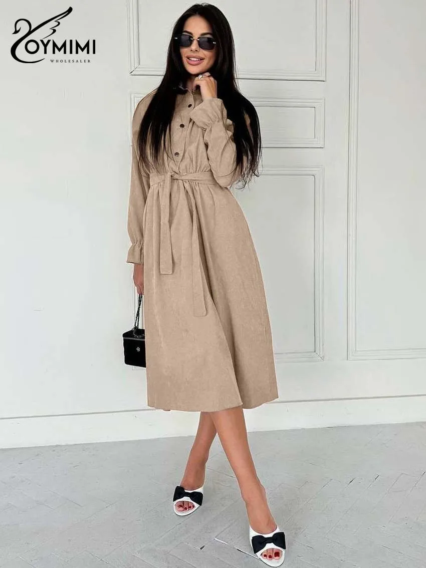 Oymimi Elegant Khaki Lapel Dresses 2025 Woman Fashion Long Sleeve Lace-Up Button Dresses Casual Straight Mid-Calf Dress Female
Oymimi Elegant Khaki Lapel Dresses 2025 Woman Fashion Long Sleeve Lace-Up Button Dresses Casual Straight Mid-Calf Dress Female