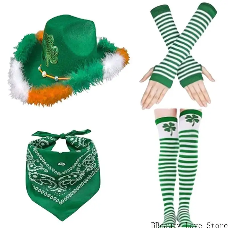 Pack Of 4 Irish Festival Green Clovers Hat Bandana Scarf For StPatricks Day And Theme Party Dressingup Costume Set
Pack Of 4 Irish Festival Green Clovers Hat Bandana Scarf For StPatricks Day And Theme Party Dressingup Costume Set