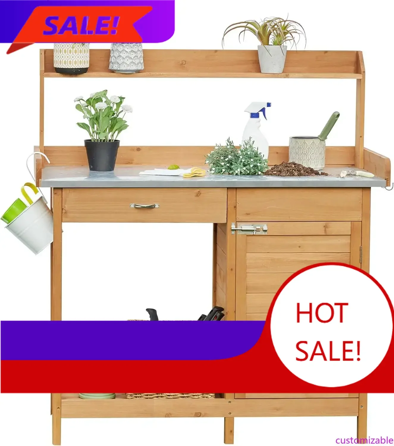 Hot salesOutdoor Garden Potting Bench Table Work Bench Metal Tabletop W/Cabinet Drawer Open Shelf Natural Wood
Hot salesOutdoor Garden Potting Bench Table Work Bench Metal Tabletop W/Cabinet Drawer Open Shelf Natural Wood