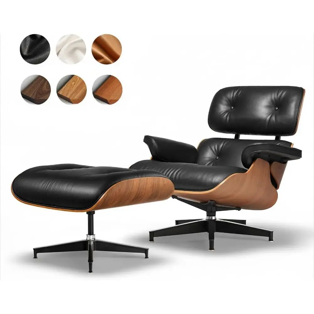 Элегантное черное кожаное кресло-шезлонг Century с оттоманкой, акцентное кресло, эргономичный дизайн, прочное основание из орехового дерева для гостиной/зона отдыха
Элегантное черное кожаное кресло-шезлонг Century с оттоманкой, акцентное кресло, эргономичный дизайн, прочное основание из орехового дерева для гостиной/зона отдыха