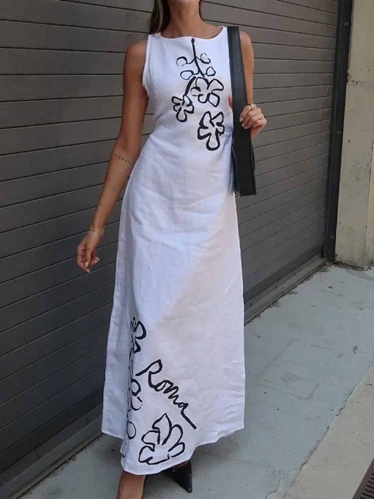 Freeacy Women's White Cotton Printed Dress Round Neck Sleeveless Loose Fit Straight Casual Summer Dress Streetwear Maxi Dress
Freeacy Women's White Cotton Printed Dress Round Neck Sleeveless Loose Fit Straight Casual Summer Dress Streetwear Maxi Dress
