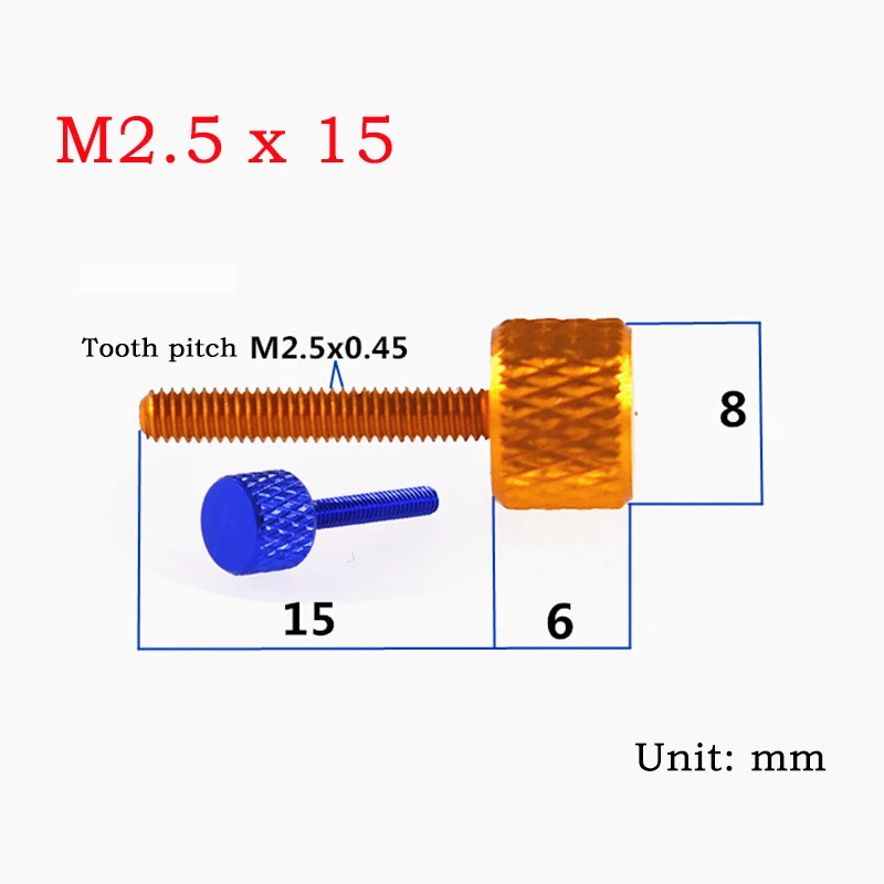 M2.5x4/8/12/15mm Aluminum Alloy Knurled Thumb Screw Hand Tighten screws Bolts Anodized 1~100pcs
M2.5x4/8/12/15mm Aluminum Alloy Knurled Thumb Screw Hand Tighten screws Bolts Anodized 1~100pcs