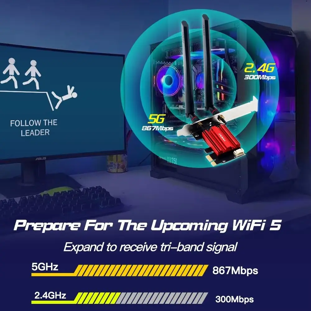 WiFi 5 Wireless Network Card Dual Band AC1200 PCIE WiFi Adapter 2.4G/5GHz Drive Free USB Wifi Adapter for Computer/Phone/Tablet
WiFi 5 Wireless Network Card Dual Band AC1200 PCIE WiFi Adapter 2.4G/5GHz Drive Free USB Wifi Adapter for Computer/Phone/Tablet