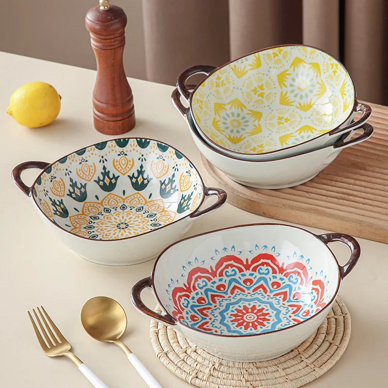 Modern style Bohemian Underglaze ceramic binaural special-shaped bowl Home restaurant Internet celebrity Baked noodles Soup bowl
Modern style Bohemian Underglaze ceramic binaural special-shaped bowl Home restaurant Internet celebrity Baked noodles Soup bowl
