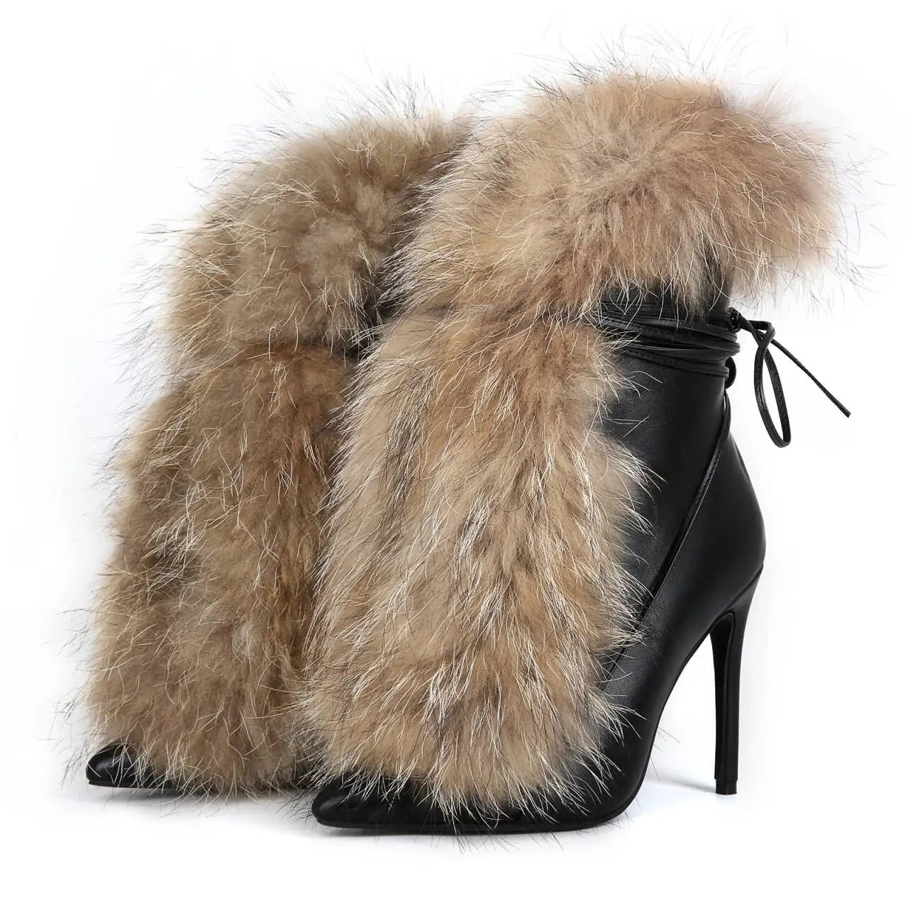 Winter Racoon Real Fur Thin Strap Bandage Ankle Boots Stiletto High Heels Fluffy Fur Wrapped Pointed Toe Short Boots for Woman
Winter Racoon Real Fur Thin Strap Bandage Ankle Boots Stiletto High Heels Fluffy Fur Wrapped Pointed Toe Short Boots for Woman