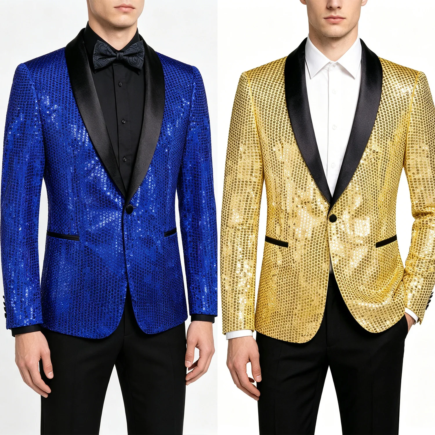 Men's Royal Blue Sequin Tuxedo Jacket, Black Shawl Lapel Slim Fit Blazer for Prom, Party, and Performance
Men's Royal Blue Sequin Tuxedo Jacket, Black Shawl Lapel Slim Fit Blazer for Prom, Party, and Performance