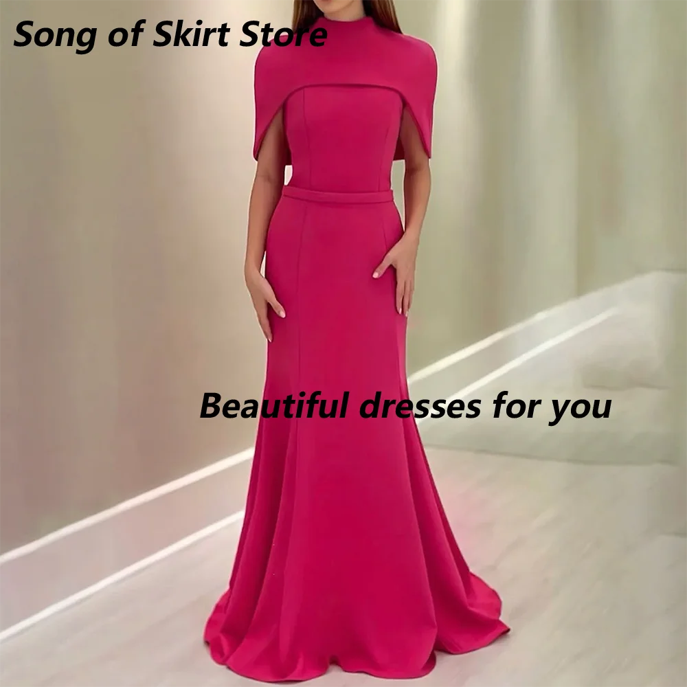 Fuchsia Prom Dress Customized High Neck Short Sleeves Jersey Mermaid Floor Length Evening Gown Long Belt Formal Party Dresses
Fuchsia Prom Dress Customized High Neck Short Sleeves Jersey Mermaid Floor Length Evening Gown Long Belt Formal Party Dresses