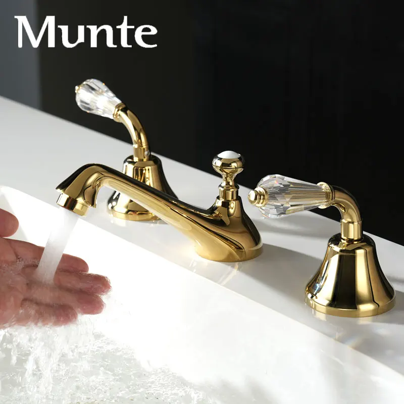 French retro zirconium gold hot and cold faucet, suitable for dual sinks, with three independent holes
French retro zirconium gold hot and cold faucet, suitable for dual sinks, with three independent holes