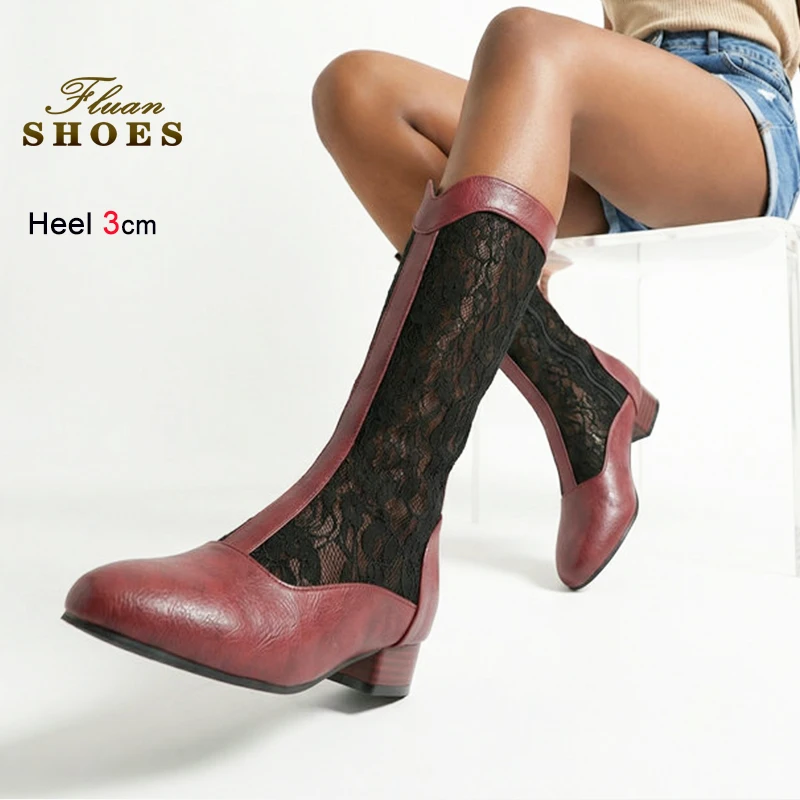 Woman Fashion Lace Flower Thick Heel Round Toe Mid-calf Boots 3CM Female Shoes Summer Breathable Mesh Boots Botas De Mujer CD
Woman Fashion Lace Flower Thick Heel Round Toe Mid-calf Boots 3CM Female Shoes Summer Breathable Mesh Boots Botas De Mujer CD