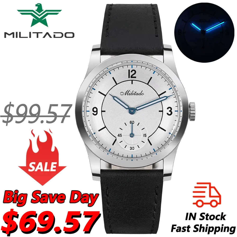 Militado ML09 Vintage Quartz Watch VD78 Movement Wristwatch Domed Hardlex Crystal BGW9 Luminous 100m Waterproof 36mm Men Watches
Militado ML09 Vintage Quartz Watch VD78 Movement Wristwatch Domed Hardlex Crystal BGW9 Luminous 100m Waterproof 36mm Men Watches