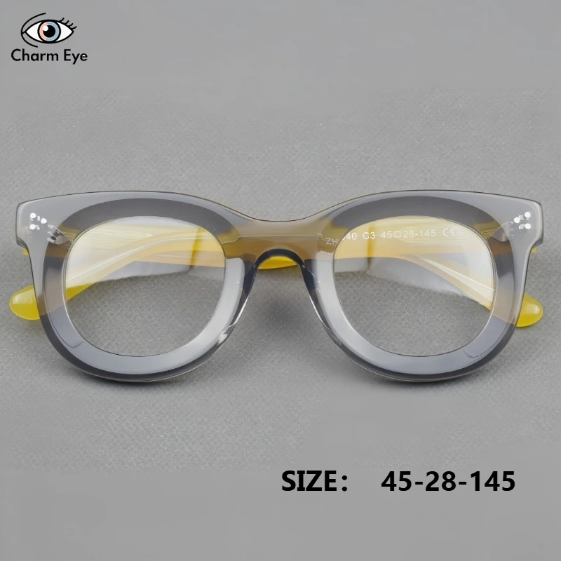 Retro Round Acetate Women Optical Glasses Frame Fashion Men Gray Frame Yellow Leg Myopia Anti Blue Light Flat Lens Eyeglasses
Retro Round Acetate Women Optical Glasses Frame Fashion Men Gray Frame Yellow Leg Myopia Anti Blue Light Flat Lens Eyeglasses