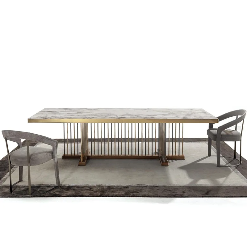 Light luxury Italian chair combination modern simple stainless steel rectangular marble dining table household dining table
Light luxury Italian chair combination modern simple stainless steel rectangular marble dining table household dining table