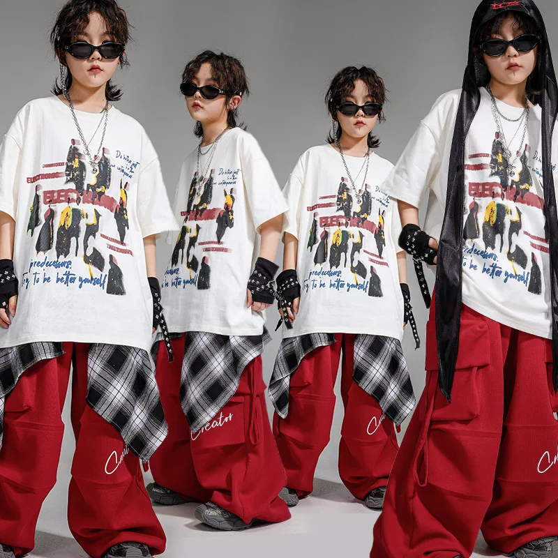 Kid Kpop Hip Hop Clothing Gothic Pattern Printed T Shirt Red Cargo Pants for Girl Boy Jazz Dance Costume
Kid Kpop Hip Hop Clothing Gothic Pattern Printed T Shirt Red Cargo Pants for Girl Boy Jazz Dance Costume