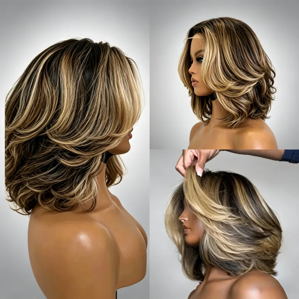 Blonde Highlight Layered Cut Bob 5x5 Lace Closure Wig Brazilian Human Hair Wigs Colored 250 Density 13x4 Lace Frontal Wig 16Inch
Blonde Highlight Layered Cut Bob 5x5 Lace Closure Wig Brazilian Human Hair Wigs Colored 250 Density 13x4 Lace Frontal Wig 16Inch