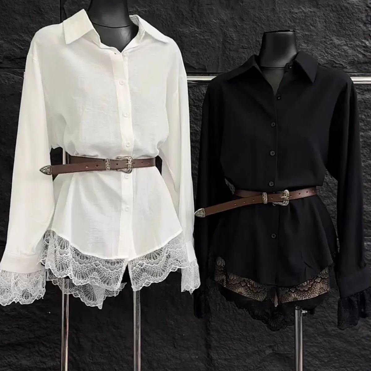 Chao Lu Si College Sle Sweet Cool Turn-down Collar Dr Belted Sexy White Long Sve irt irt Trendy Women's Faion
Chao Lu Si College Sle Sweet Cool Turn-down Collar Dr Belted Sexy White Long Sve irt irt Trendy Women's Faion