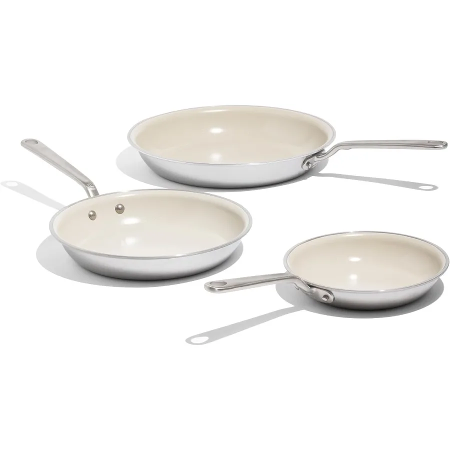 Cookware 3Piece Includes 8"10" 12" Ceramic Non Stick Frying Pan Set (Stainless Handle) 5Ply Stainless Clad with StayCool Handle
Cookware 3Piece Includes 8"10" 12" Ceramic Non Stick Frying Pan Set (Stainless Handle) 5Ply Stainless Clad with StayCool Handle