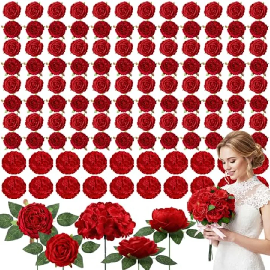 120 Pcs Assorted Artificial Flower Head Fake Leaf Combo with Long Stem, Mix Silk Faux Hydrangea Peony Rose for Wedding Centerpi
120 Pcs Assorted Artificial Flower Head Fake Leaf Combo with Long Stem, Mix Silk Faux Hydrangea Peony Rose for Wedding Centerpi