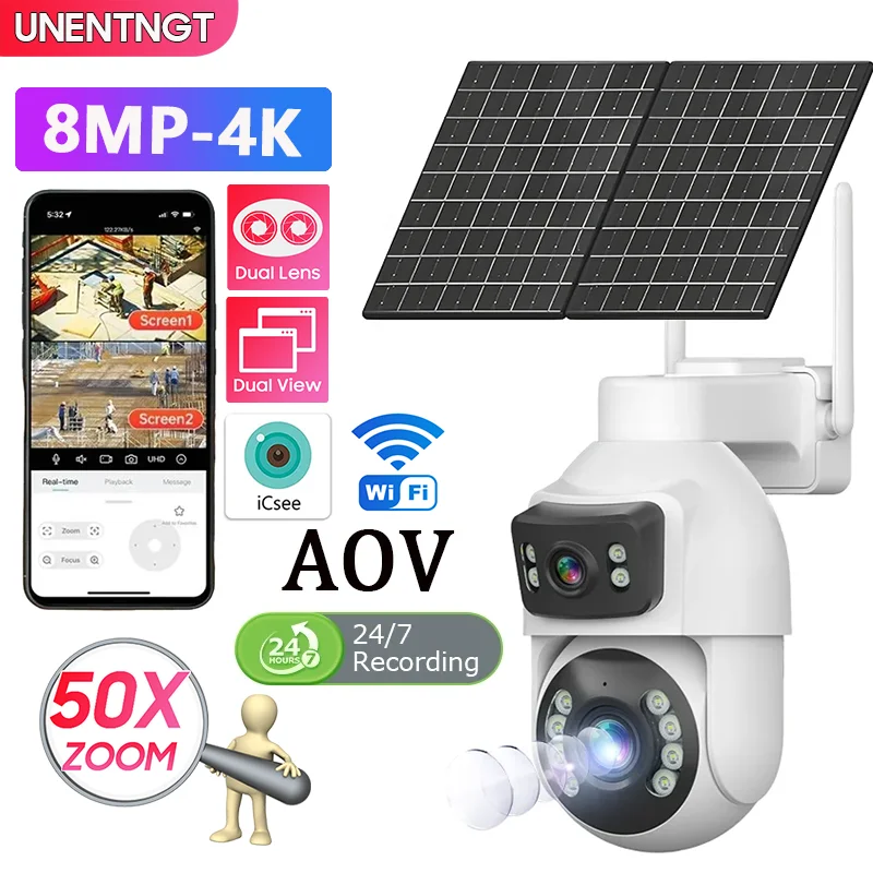 UNENTNGT 4G SIM AOV 24 Hours Record Solar Camera with solar Panel 50X Dual Lens Outdoor Surveillance Camera CCTV Cam Waterproof
UNENTNGT 4G SIM AOV 24 Hours Record Solar Camera with solar Panel 50X Dual Lens Outdoor Surveillance Camera CCTV Cam Waterproof