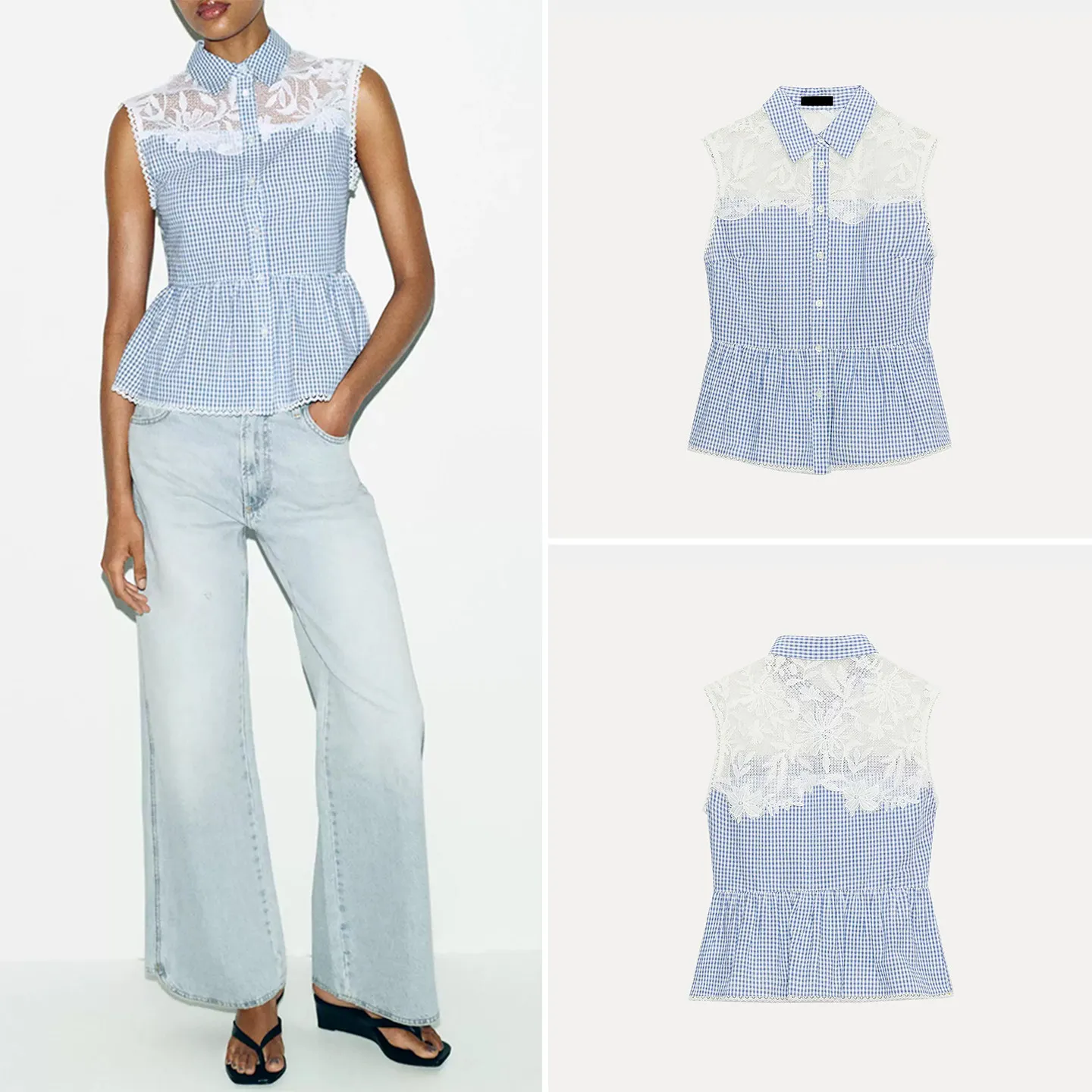 Women's Summer Shirt 2026 New Style Sleeveless Lace Patchwork Small Plaid Collarless Design Minimalist Fashion Zadata Brand
Women's Summer Shirt 2026 New Style Sleeveless Lace Patchwork Small Plaid Collarless Design Minimalist Fashion Zadata Brand