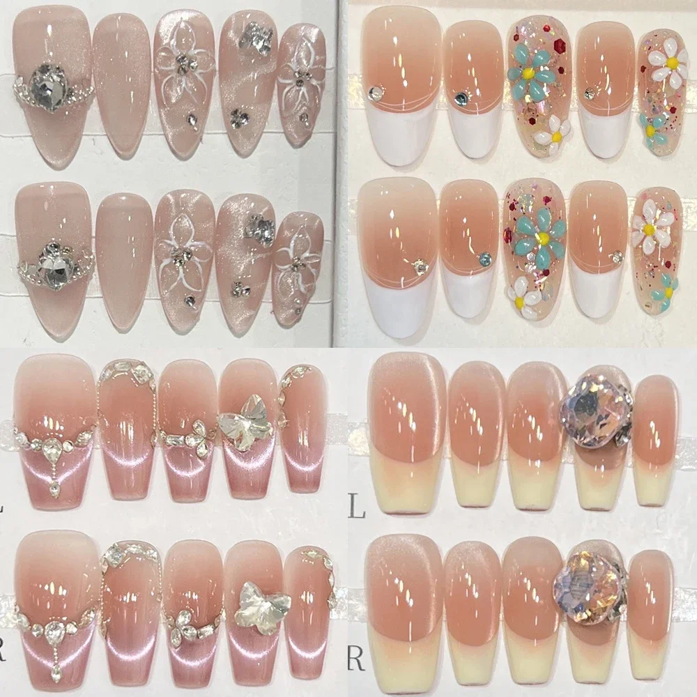 10Pcs Handmade French Gradient Press On Nails 3D Butterfly Diamond Cat Eyes Flowers Long Coffin Almond Design Wearable Manicure
10Pcs Handmade French Gradient Press On Nails 3D Butterfly Diamond Cat Eyes Flowers Long Coffin Almond Design Wearable Manicure