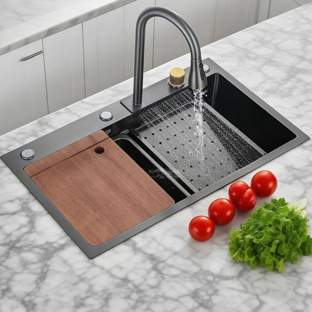 30-дюймовая черная кухонная раковина-столешница с одной чашей из нержавеющей стали, встраиваемая, с высокой износостойкостью и многофункциональностью
30-дюймовая черная кухонная раковина-столешница с одной чашей из нержавеющей стали, встраиваемая, с высокой износостойкостью и многофункциональностью