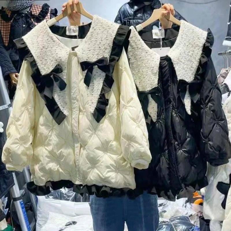 Cotton Padded Coat Women's Winter New Princess Bow Doll Neck Parka Vintage Loose Medium to Long Down Jacket Women's Thick Coat
Cotton Padded Coat Women's Winter New Princess Bow Doll Neck Parka Vintage Loose Medium to Long Down Jacket Women's Thick Coat