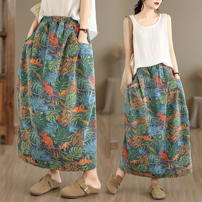 Versatile Mid-Length Denim Skirt Women's Spring Summer New Style Retro Elastic Waist Print Casual Cotton A-Line Skirt
Versatile Mid-Length Denim Skirt Women's Spring Summer New Style Retro Elastic Waist Print Casual Cotton A-Line Skirt