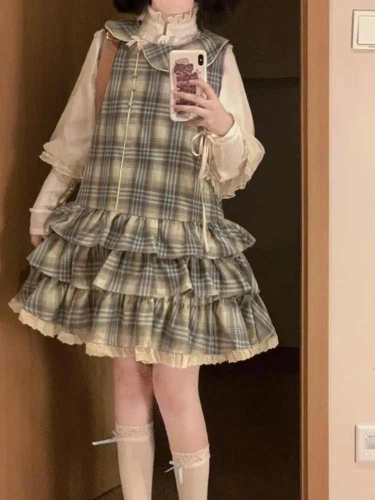 Peter Pan Collar Yellow Green Plaid Vest Dress for Women+ Stand Collar Long Sleeve Shirt Women Spring Autumn New Two Piece Sets
Peter Pan Collar Yellow Green Plaid Vest Dress for Women+ Stand Collar Long Sleeve Shirt Women Spring Autumn New Two Piece Sets