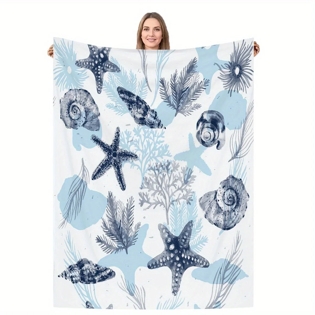 1 Ocean Themed Flannel Blanket - Nautical Starfish and Shell Pattern, Polyester, Great for Sofas, Beds, Machine Washable
1 Ocean Themed Flannel Blanket - Nautical Starfish and Shell Pattern, Polyester, Great for Sofas, Beds, Machine Washable