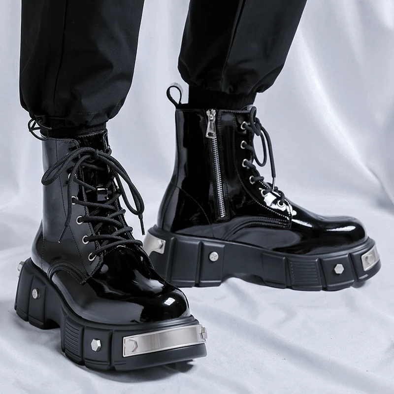 Трендовые мужские ботинки, черные мотоциклетные ботинки, модные яркие туфли на платформе с высоким берцем, повседневные кожаные ботильоны в уличном стиле
Трендовые мужские ботинки, черные мотоциклетные ботинки, модные яркие туфли на платформе с высоким берцем, повседневные кожаные ботильоны в уличном стиле