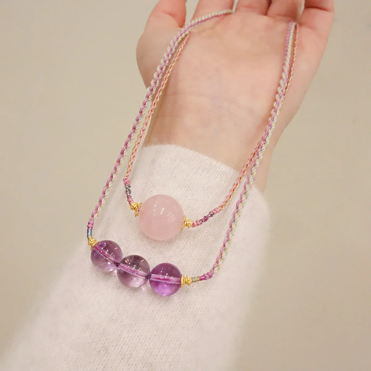 Handmade Hologram Beaded Necklace A Mesmerizing Fusion of Natural Amethyst and Rose Quartz for Love, Peace, and Positive Energy
Handmade Hologram Beaded Necklace A Mesmerizing Fusion of Natural Amethyst and Rose Quartz for Love, Peace, and Positive Energy
