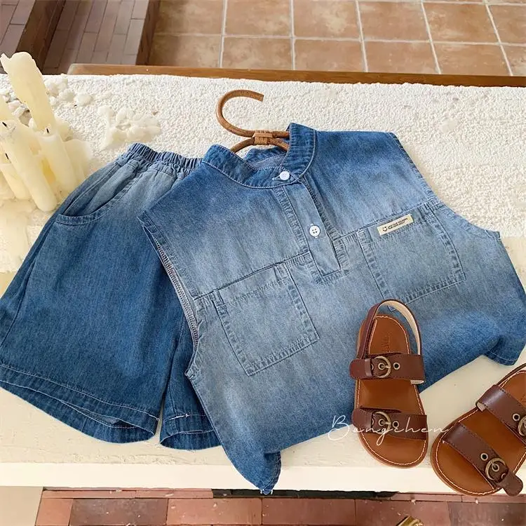 Summer Boys Set Korean Version Thin and Loose Denim Sleeveless Shirt Denim Shorts Boys Gradient Two-piece Set Kids Clothes
Summer Boys Set Korean Version Thin and Loose Denim Sleeveless Shirt Denim Shorts Boys Gradient Two-piece Set Kids Clothes