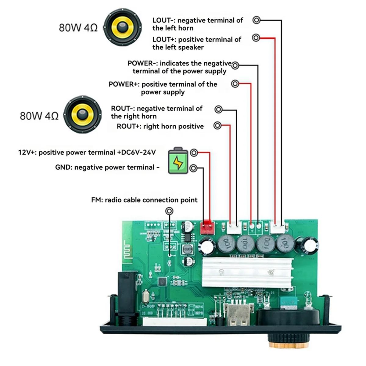 X12A Bluetooth Audio Decoder Amplifier Board 2x80W 160W Amplifier Audio Player 12V DIY MP3 Player Car FM Radio Module TF USB 
X12A Bluetooth Audio Decoder Amplifier Board 2x80W 160W Amplifier Audio Player 12V DIY MP3 Player Car FM Radio Module TF USB