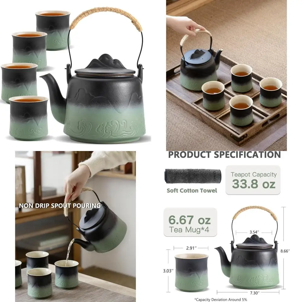 Винтажный чайный сервиз в японском стиле — 4 чашки, керамический чайник на 33,8 унций со встроенными ситечками для тушения листового чая, традиционный
Винтажный чайный сервиз в японском стиле — 4 чашки, керамический чайник на 33,8 унций со встроенными ситечками для тушения листового чая, традиционный