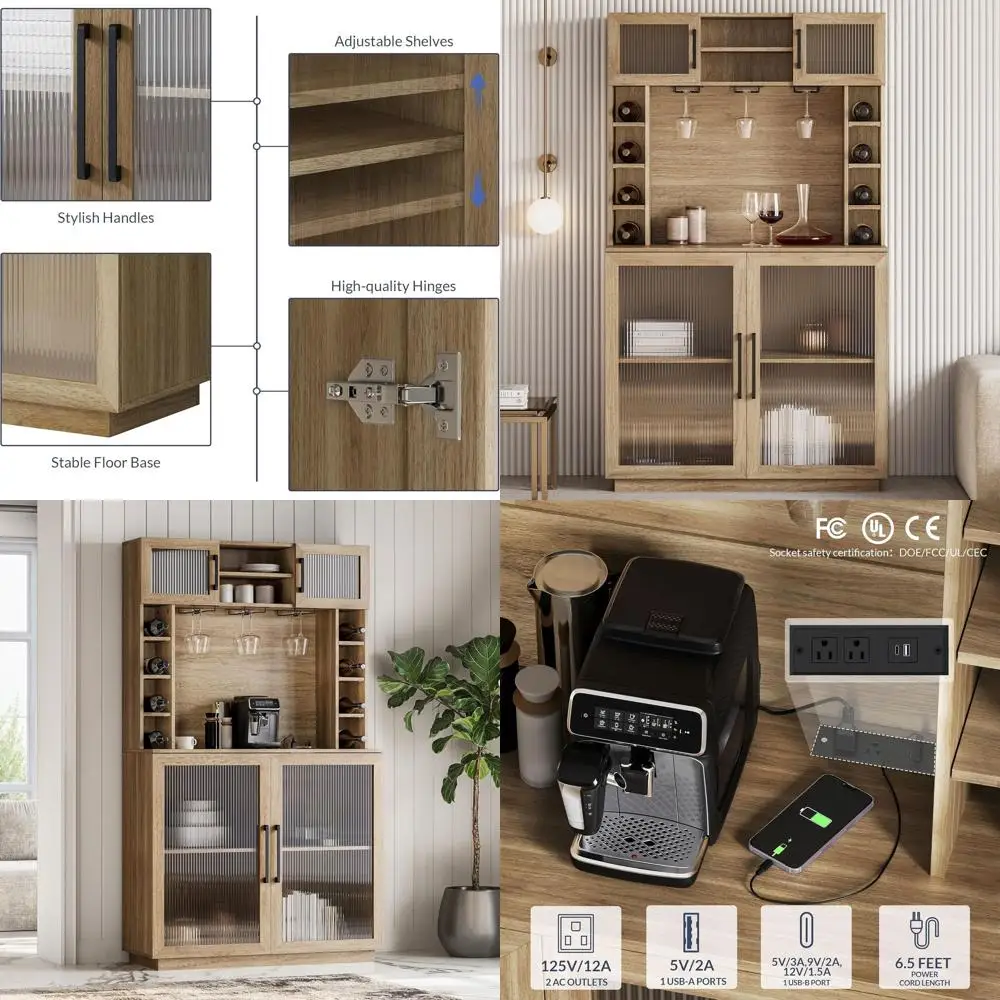 72 Rustic Wine & Liquor Cabinet with Power Outlet, Storage, and Glass Rack for Kitchen or Dining Room - Camel
72 Rustic Wine & Liquor Cabinet with Power Outlet, Storage, and Glass Rack for Kitchen or Dining Room - Camel