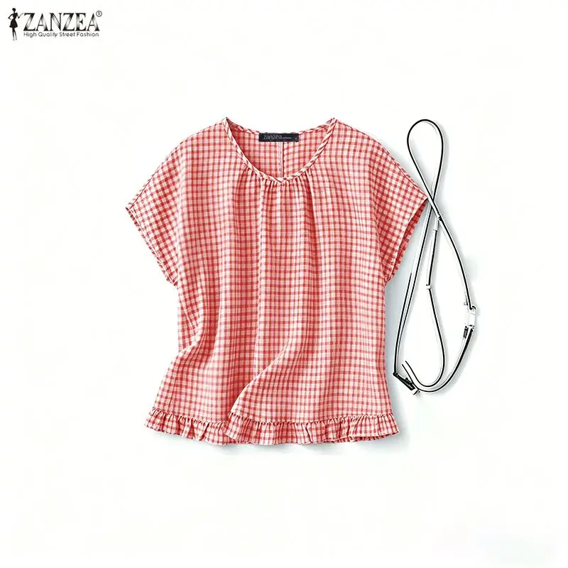 Fashion Summer Plaid Checked Blouse 2026 ZANZEA Women O Neck Short Sleeve Tops Elegant Work Shirt Casual Loose Holiday Blusas
Fashion Summer Plaid Checked Blouse 2026 ZANZEA Women O Neck Short Sleeve Tops Elegant Work Shirt Casual Loose Holiday Blusas