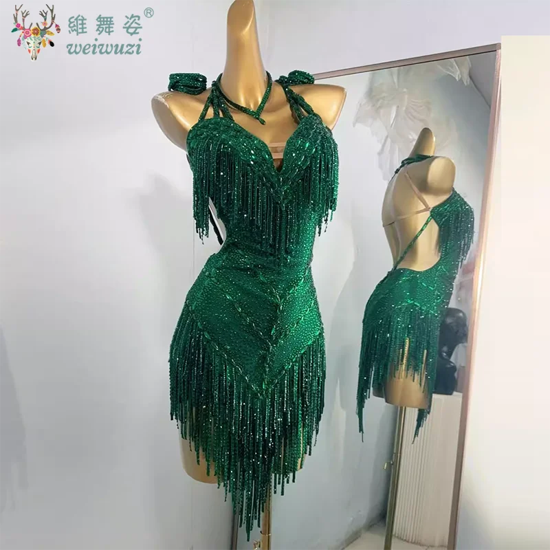 Latin Dance Competition Costume AB Stone Female Adult Children High-End Customized Jade Green Dress Samba Performance Dress
Latin Dance Competition Costume AB Stone Female Adult Children High-End Customized Jade Green Dress Samba Performance Dress