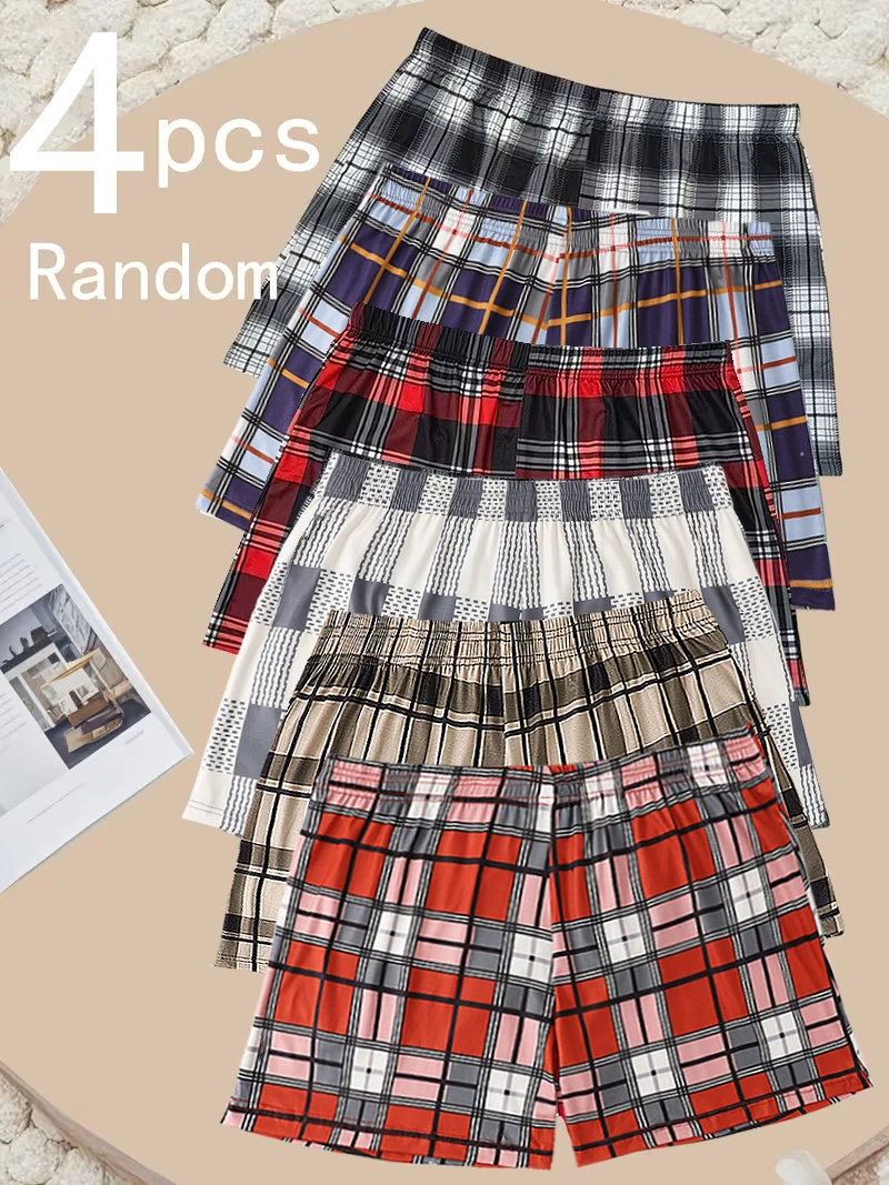 4pcs random Plaid men's flat corner shorts with elastic waist soft and breathable pajamas casual and loose sleepwear
4pcs random Plaid men's flat corner shorts with elastic waist soft and breathable pajamas casual and loose sleepwear