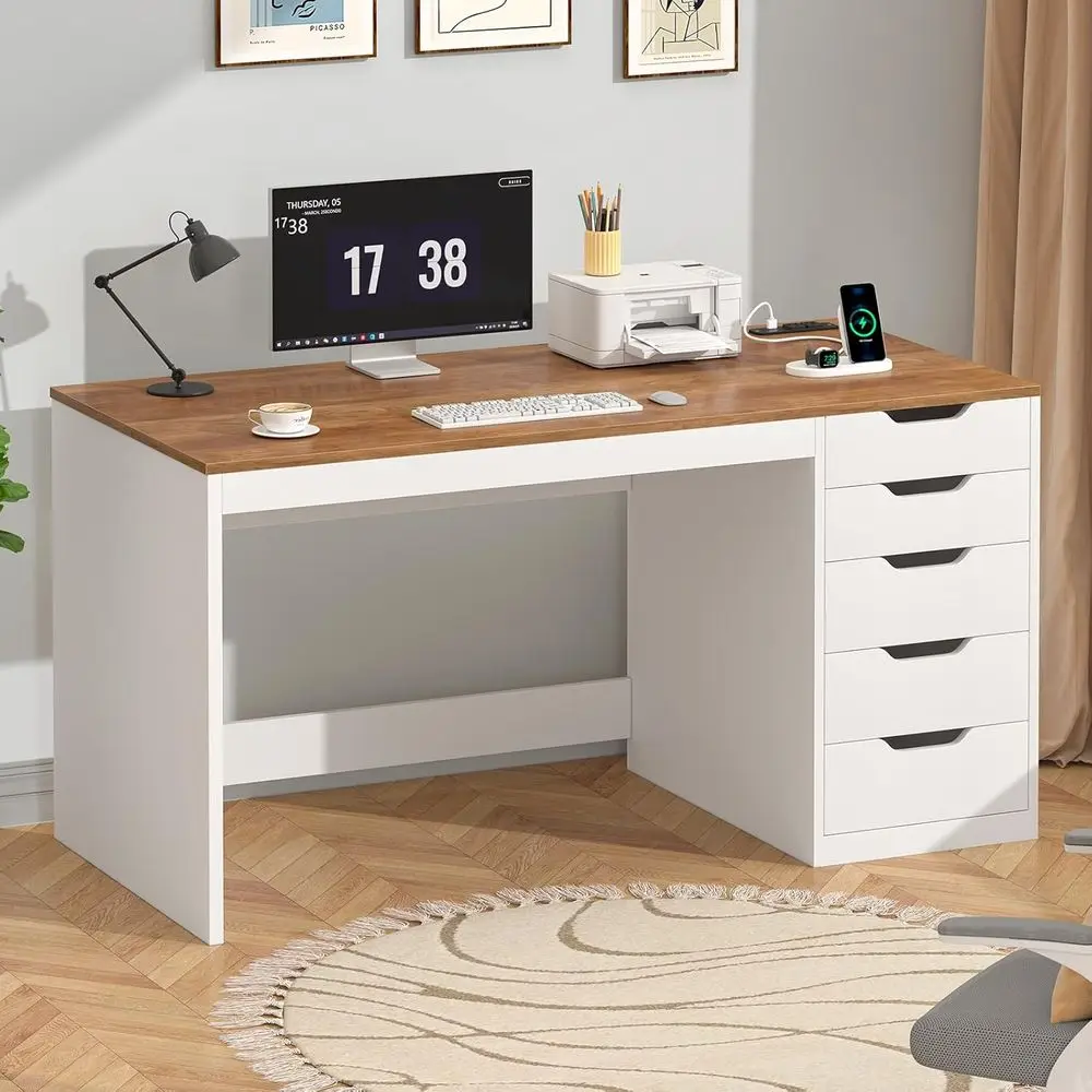 Компьютерный стол 47 дюймов с 5 ящиками и розетками, столы для домашнего офиса с тумбой для хранения документов, современный простой стол для ноутбука
Компьютерный стол 47 дюймов с 5 ящиками и розетками, столы для домашнего офиса с тумбой для хранения документов, современный простой стол для ноутбука