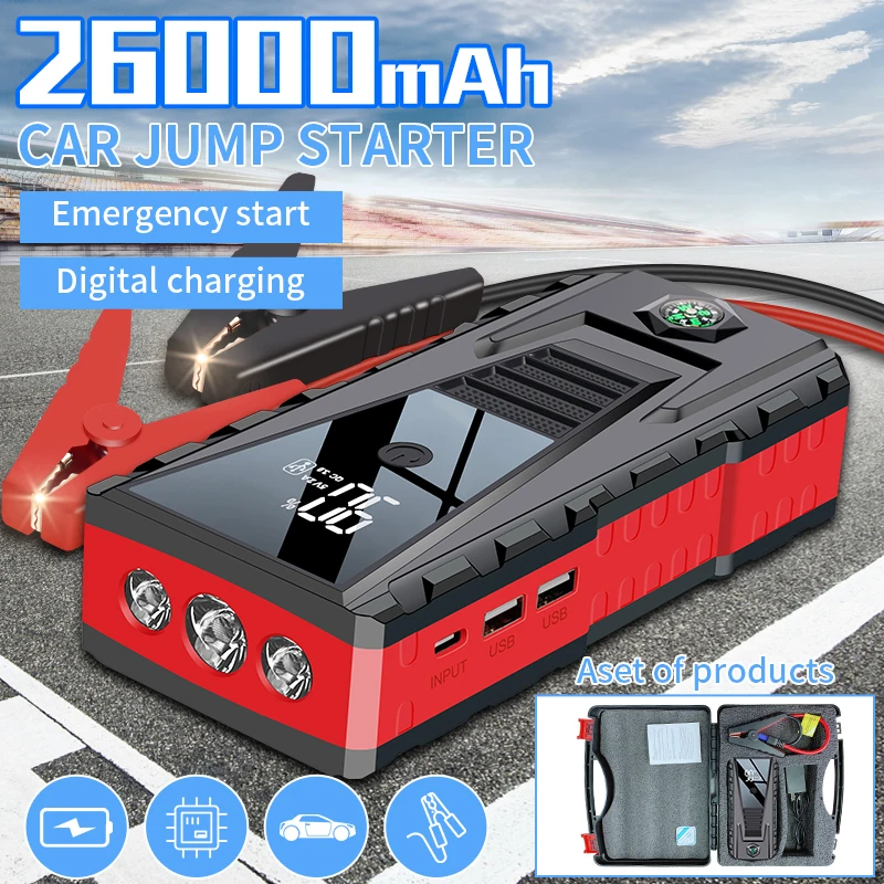 26000mah 1000A Portable Jump Starter 12V High-power Automobile Emergency Starting Power Supply For Diesel Gasoline Vehicle
26000mah 1000A Portable Jump Starter 12V High-power Automobile Emergency Starting Power Supply For Diesel Gasoline Vehicle